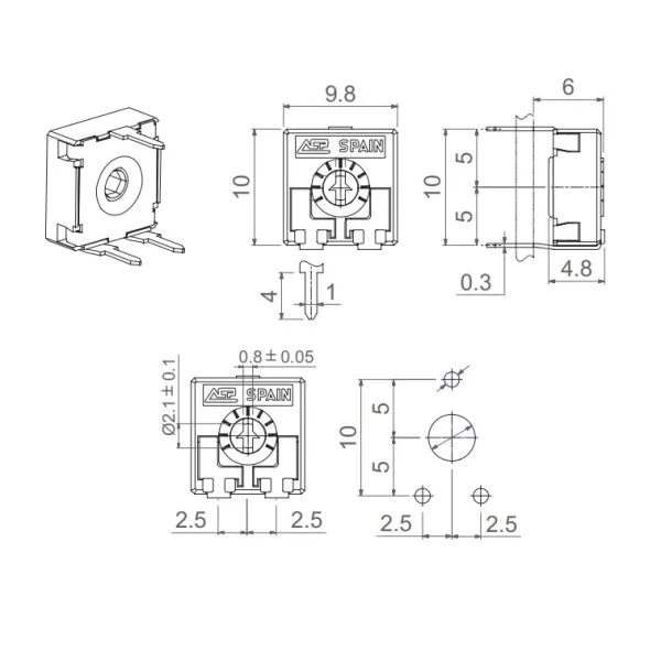 10 Kohm horizontal PT10 trimmer