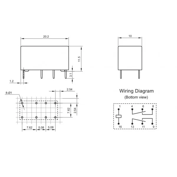 Mini relay 24V 1A 2 exchanges