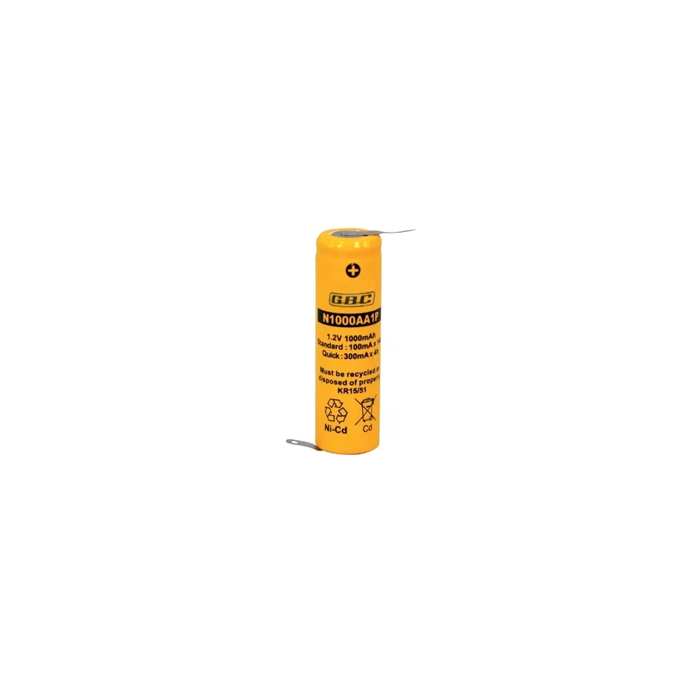 NiCd 1.2V 1000mA AA battery with terminals